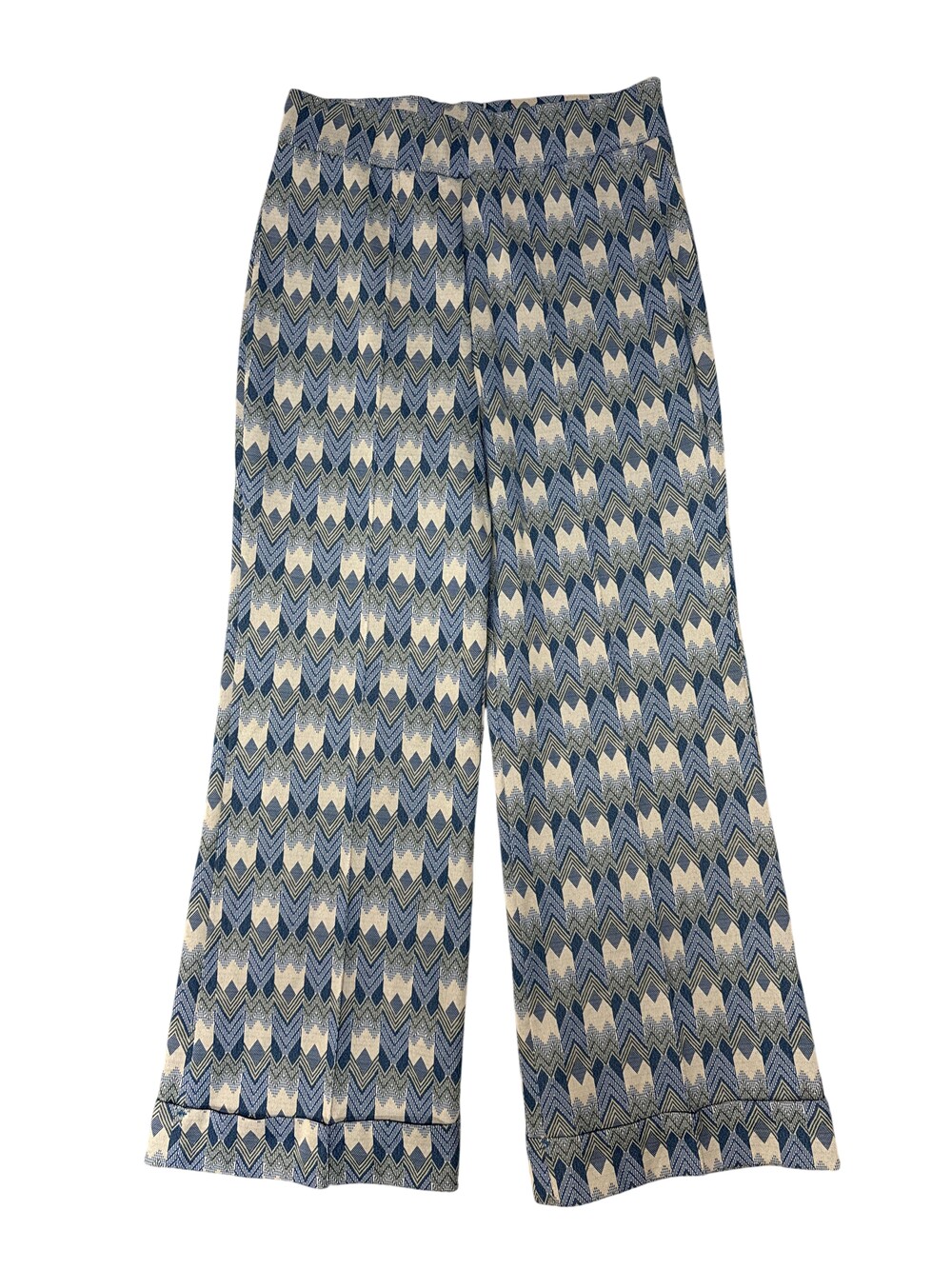 Vintage 70s Dress Pants Mens 30x29 Blue Geometric Knit Straight Leg Retro Print